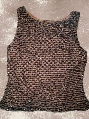 BCBG Metallic Black and Brown Sleeveless Knit Tank